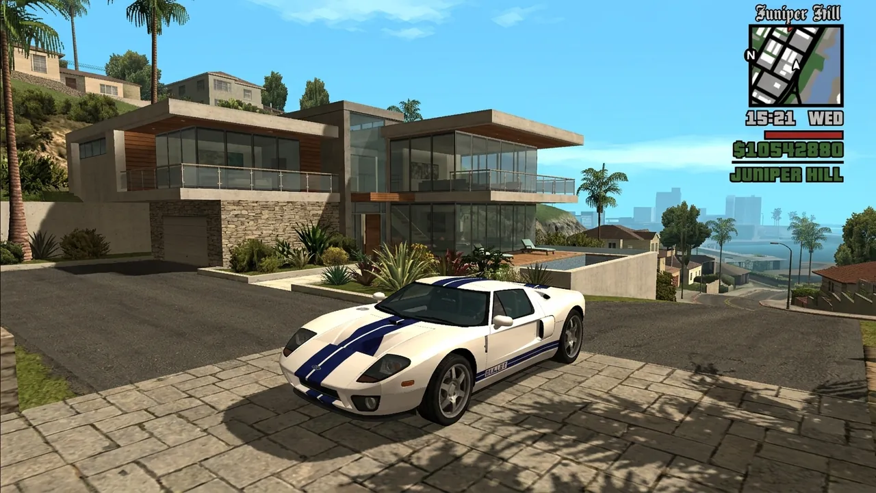 White and blue racing stripe Bullet supercar in San Fierro