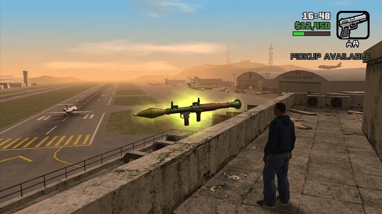 Floating Rocket Launcher pickup on airport roof ledge in GTA San Andreas