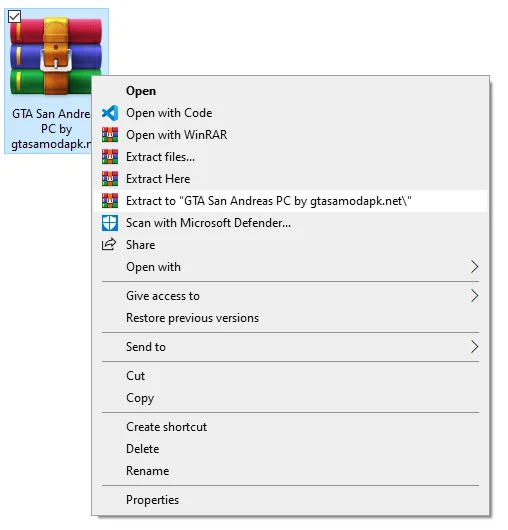 Extracting GTA San Andreas PC using WinRAR