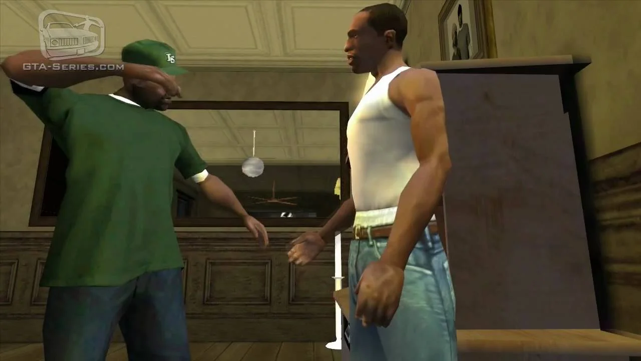 Big Smoke and Ryder meeting Tenpenny beside the Green Sabre car